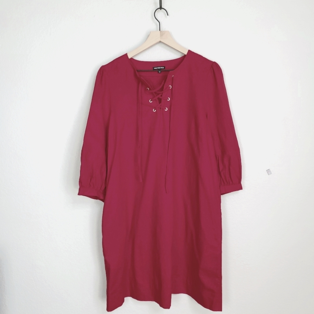 Who What Wear Linen Blend Red Balloon Puff Sleeves Dress, Medium - Picture 12 of 13